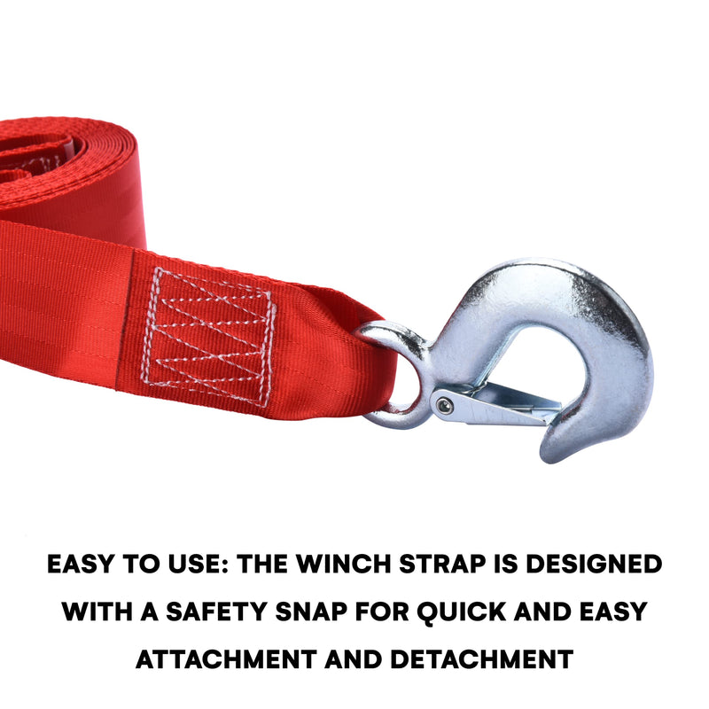 Trailer Winch Strap - Heavy Duty Winch Strap With Durable Hook - Tow Strap Ropes