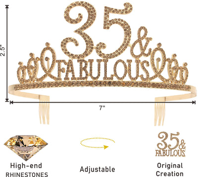 35th Birthday Gifts for Women,35th Birthday Tiara and Sash Golden,35th Birthday