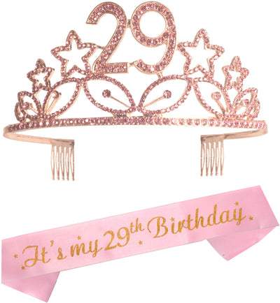 29th Birthday Sash And Tiara For Women - Fabulous Set: Glitter Sash + Waves