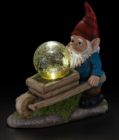 Vp Home Wheelbarrow Gnome With Magic Orb Solar Powered Led Outdoor Decor Garden Light