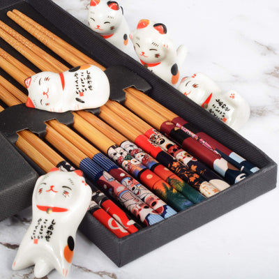 Chopsticks and Chopstick Holder, Cat Chopstick Holder | Japanese Style Chopsticks | Lucky