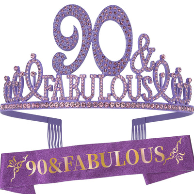 90th Birthday Gifts for Women, 90th Birthday Crown and Sash for Women, 90th Birthday