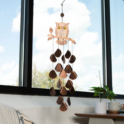 VP Home Tribal Owl Outdoor Garden Decor Wind Chime (Rustic Copper