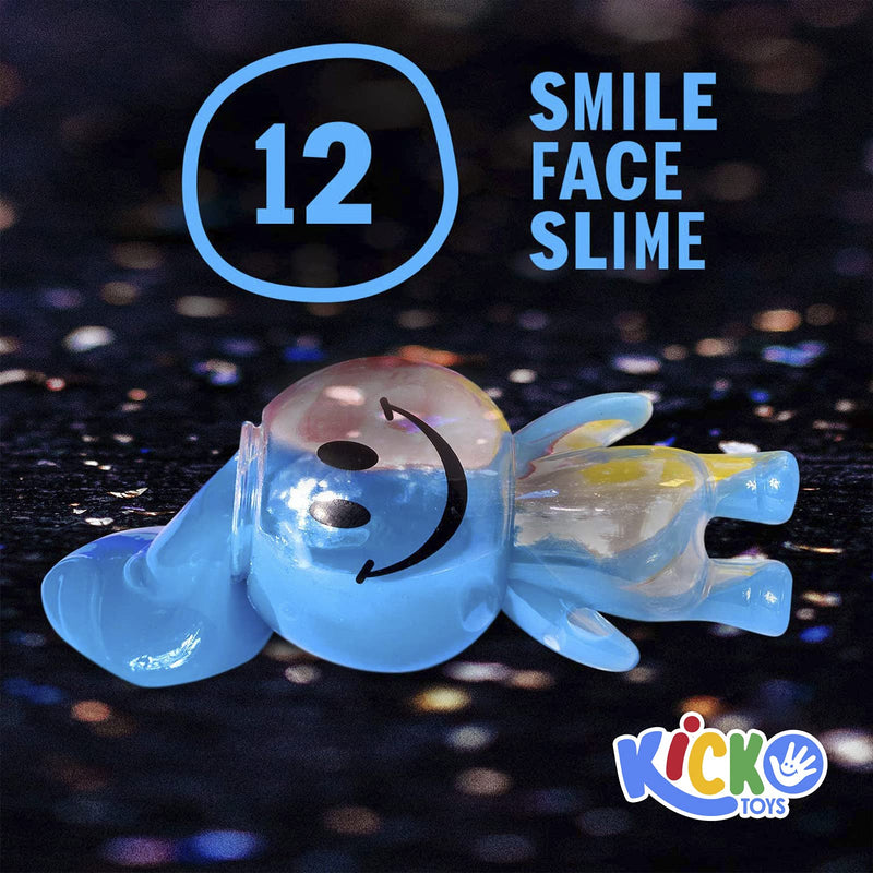 Kicko Smile Face Slime - Pack of 12 Colored Gooey Slimes in a Smiling Face Container