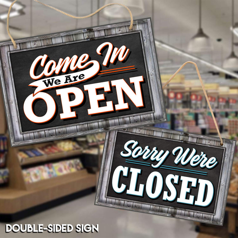 Signs Open Closed Sign For Business Door - Reversible Double Sided With Rope For Hanging