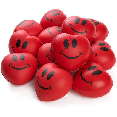 Neliblu Heart Stress Balls - Valentines Day Red Hearts 3" Smile Face Squeeze Stress