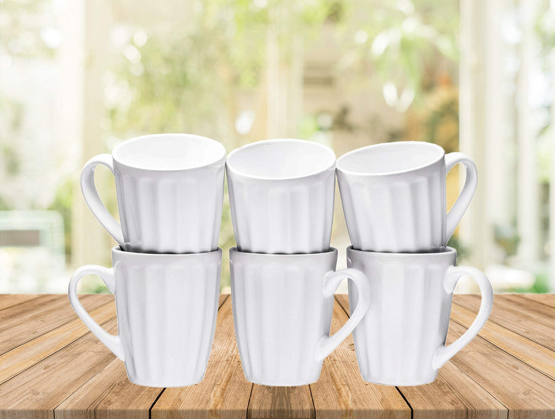 Set of 6 Large-sized 16 Ounce (To Rim) Ceramic Coffee Grooved Mugs