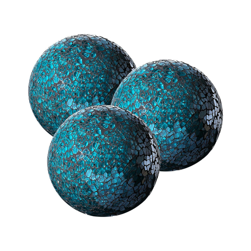 Decorative Balls | Set Of 3 Glass Mosaic Orbs For Bowls | 4" Diameter | Table Centerpiec