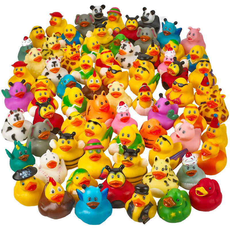 Kicko Assorted 2 Inch Rubber Duckies - 72 Pack Floating Bathtub Toy - Water Toy - Mini