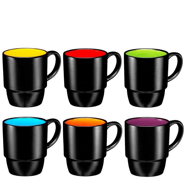 Ceramic Stacking Coffee Mug Tea Cup Dishwasher Safe Set Of 6 - Large 18 Ounce,