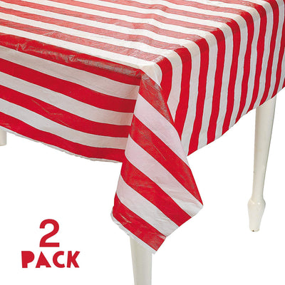 Kicko Ruby Red Striped Plastic Tablecloths - 2 Pack - 54 x 108 Inches - Disposable Table