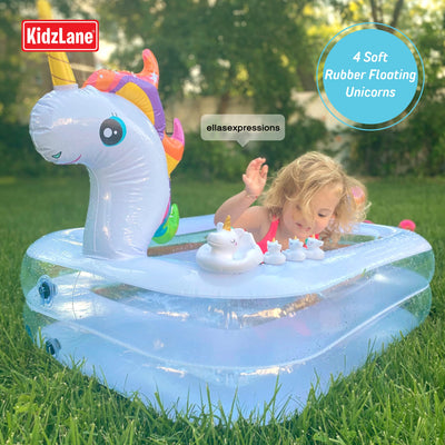 Kidzlane Unicorn Pool for Kids with Unicorn Pool Toys | Small Inflatable Kiddie Pool