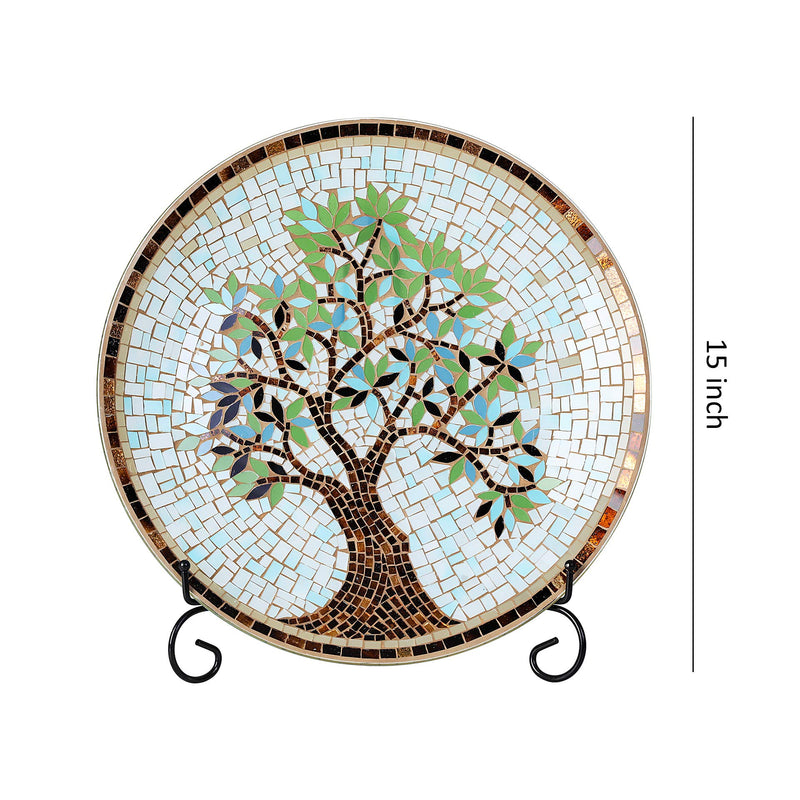 15" Round Mosaic Glass Decorative Charger Plate with Stand Tree