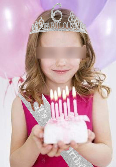 6th Birthday, 6th Birthday Gifts for Girls, 6th Birthday Tiara and Sash Silver, 6th