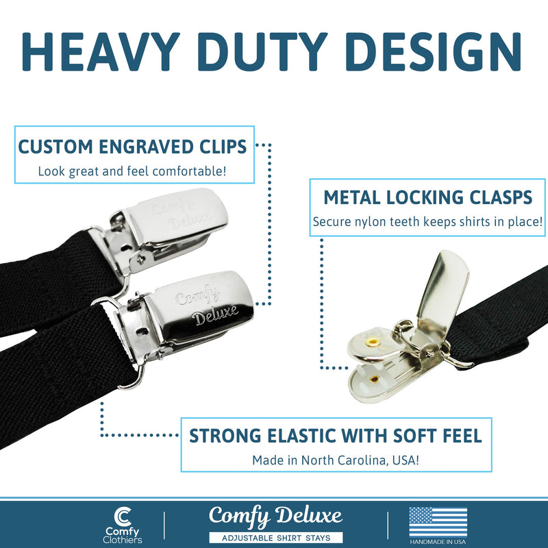 Adjustable Shirt Garters For Men And Women With Foot Loop By Comfy Deluxe -