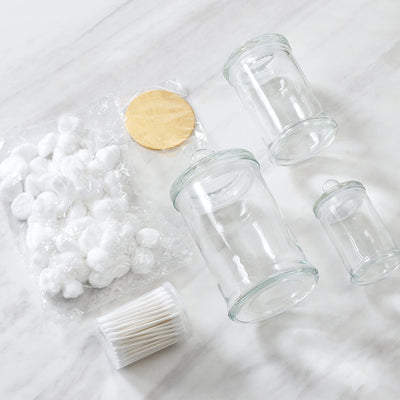 Mini Glass Apothecary Jars | Bathroom Storage Organizer | Cotton Jar, Storage Canisters