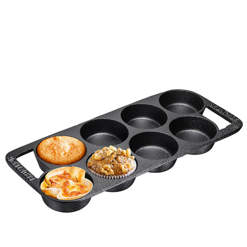 Pre-Seasoned Cast Iron Cake Pan for Baking Biscuits - 8-Cup Biscuit Pan With Helper