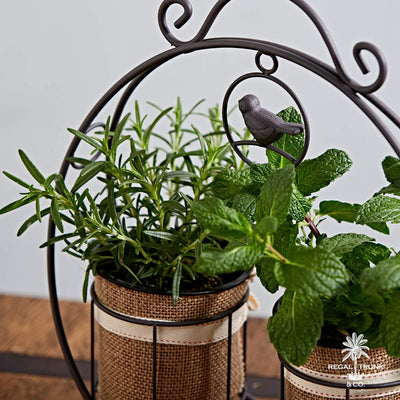 Regal Trunk 2 Pot Plant Stand and Pillar Candle Holder - Rustic Indoor Outdoor Plant Stand