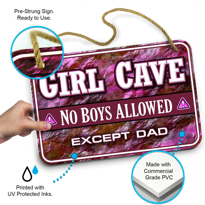 Girl Cave Sign - Girls Room Decor - Cute & Funny No Boys Allowed Except Dad