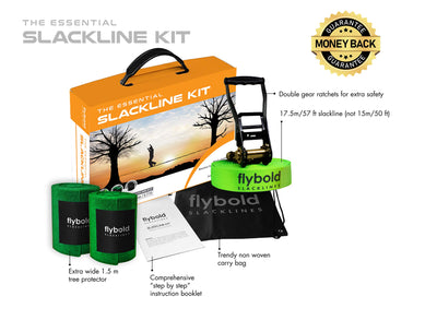 Slackline Kit Slack Line Longer 57 Ft Line With Tree Protectors And Carry Bag Tight Rope