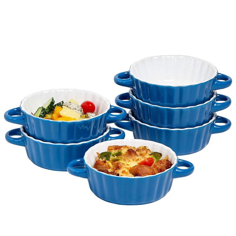 Bake And Serve - 10oz. Oven Safe Set Of 6 Ceramic Souffle Dishes, Round Double Handle