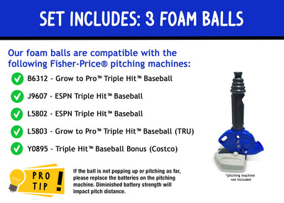 Foam Toddler Baseballs (3 Pack) - Compatible with Fisher-Price Triple Hit Pitching Machine