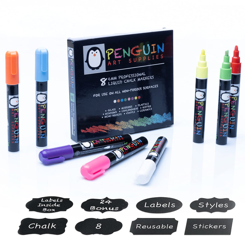 Liquid Chalk Markers - Set Of 8 6 Mm Fine Tip Chalk Pen + Free 24X Chalkboard Stickers