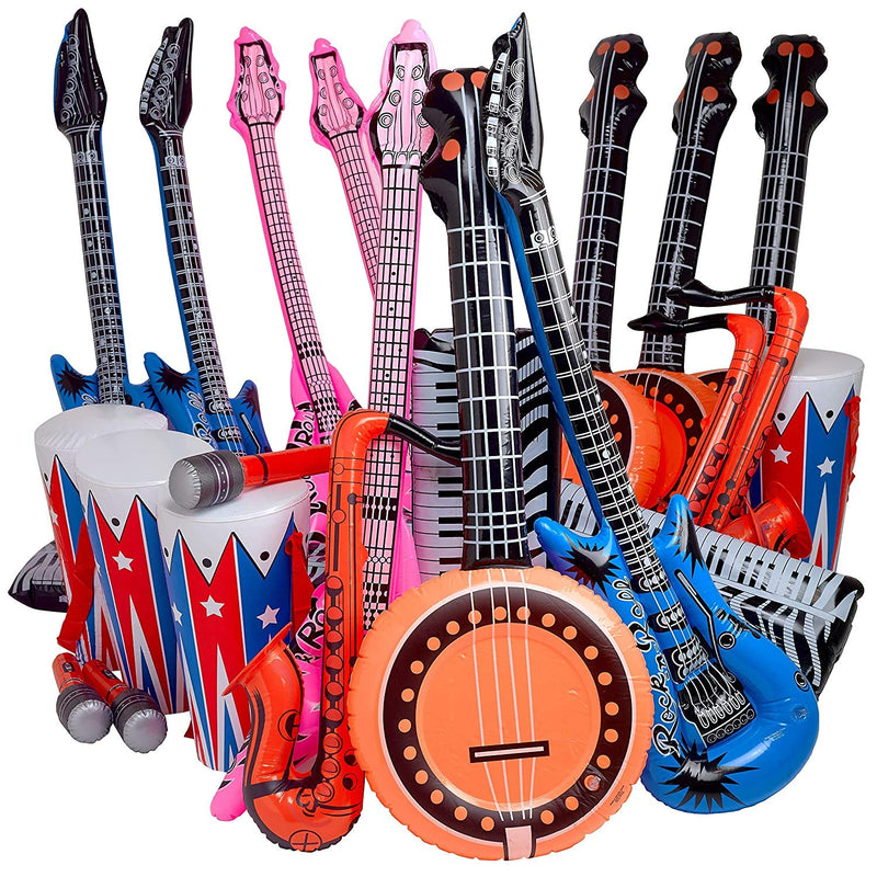 Kicko Rock Band Instrument Inflate Assortment - 24 Pack - Cool and Fun Inflatable Musical