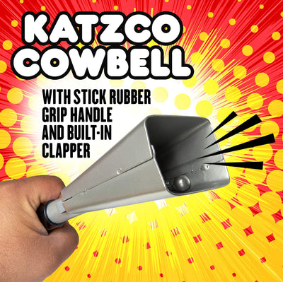 Katzco Cowbell with Stick Rubber Grip Handle and Built-in Clapper - 2 Pack - 10 Inch Steel