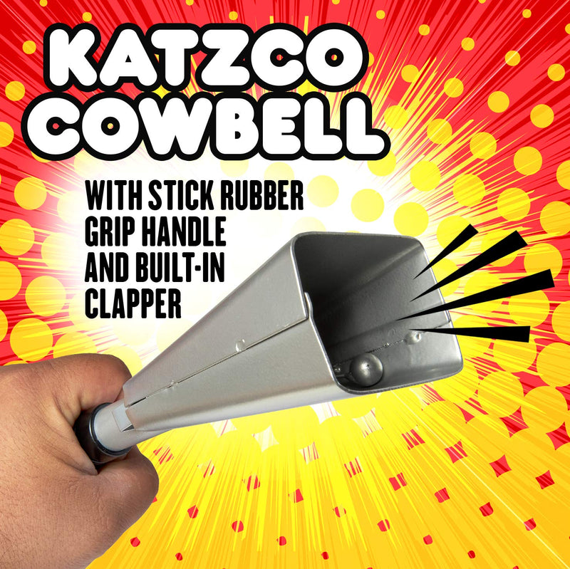 Katzco Cowbell with Stick Rubber Grip Handle and Built-in Clapper - 10 Inch Steel - Great