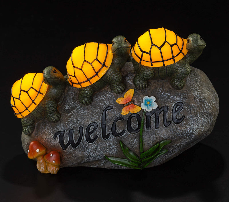 Welcome Turtles On A Rock Solar Powered Led Outdoor Decor Garden Light