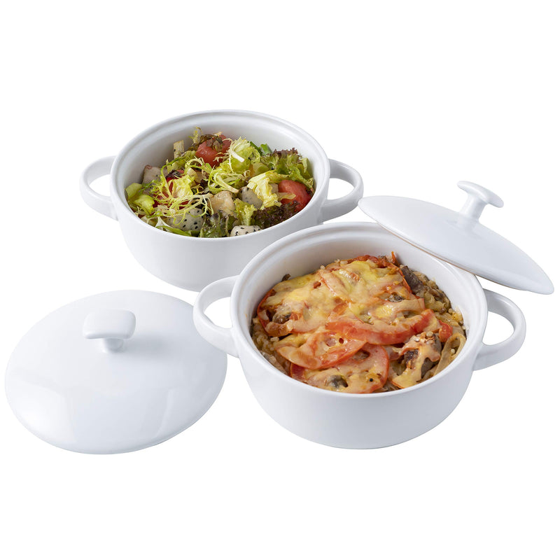 Bruntmor Bake & Serve Oven Safe Ceramic Soup Bowls With Handles and lids - 20oz Set of 2