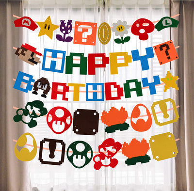 Super Mario Happy Birthday Banners, Mario Party Birthday Supplies Decoration, Super Mario