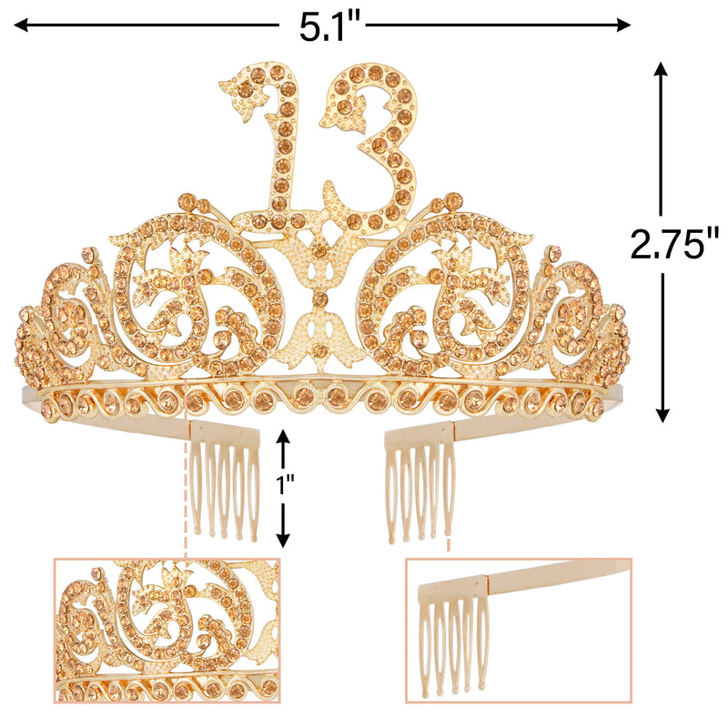 13th Birthday Sash And Tiara For Girls - Fabulous Set: Glitter Sash + Ripples