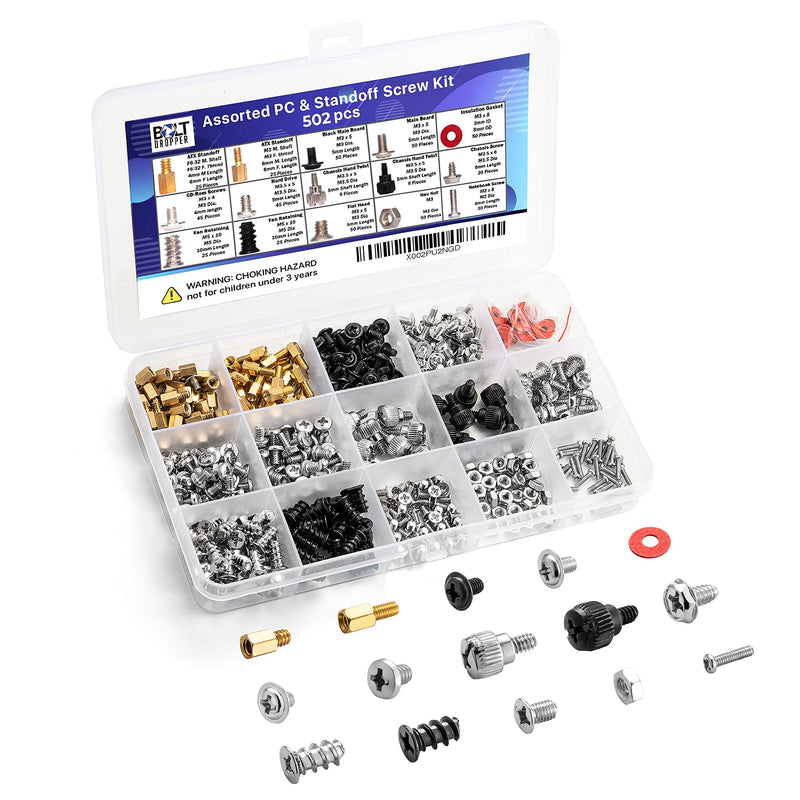 502pc Computer Screws Assortment Kit  Motherboard Standoff Risers Screw Set