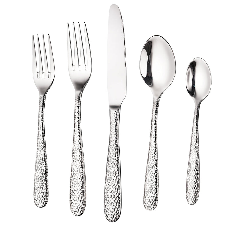 Premium PLIX Hammered Silverware Royal Cutlery Set By Bruntmor - 45 Piece Flatware Bundle