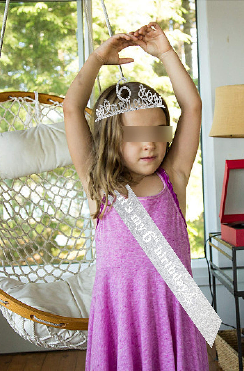 6th Birthday, 6th Birthday Gifts for Girls, 6th Birthday Tiara and Sash Silver, 6th