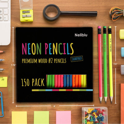 Premium Quality Pencils In Bulk 150 Neon 2 Sharpened Wood Pencils For Kids And Adults