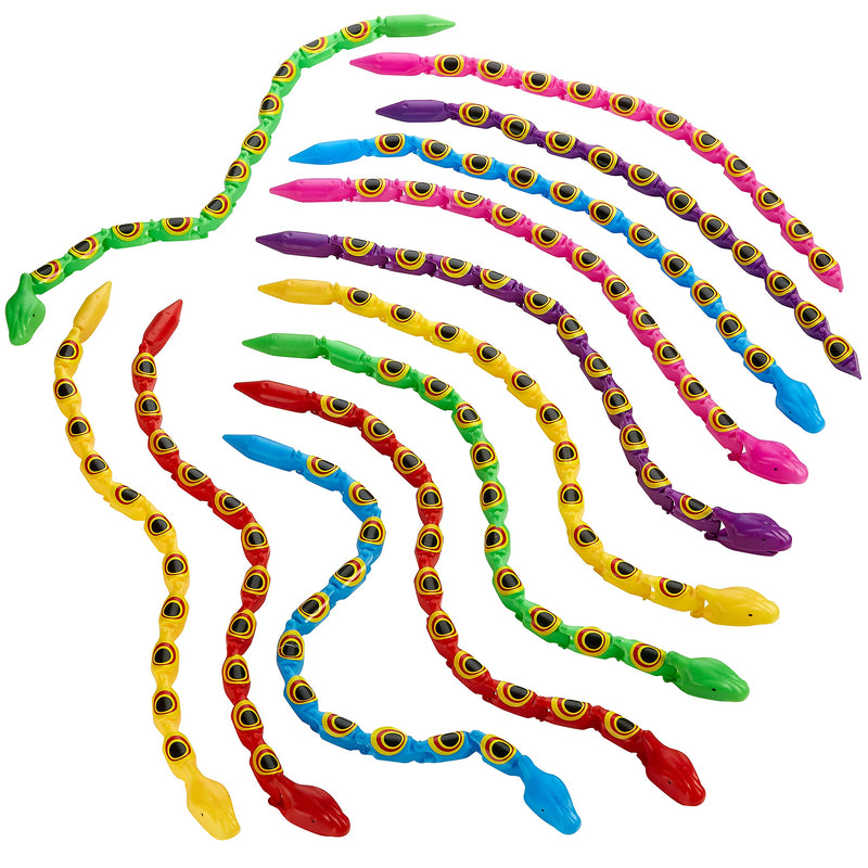 Kicko Wacky Wiggly Jointed Snakes - 12 Pack - 15 Inch - Long Plastic Snake Toys