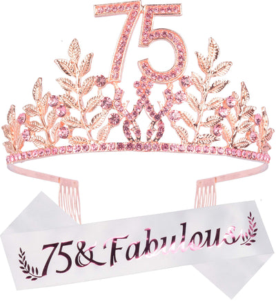 75th Birthday Gifts for Women, 75th Birthday Tiara and Sash, 75 Fabulous Sash and Crystal