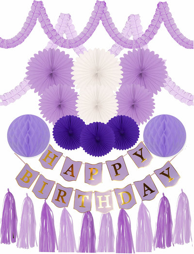 PURPLE BIRTHDAY DECORATION SET FOR GIRL, PURPLE BIRTHDAY DECORATION SET, 24 PC - Party