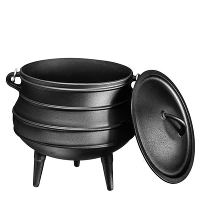 Cast Iron Pre-Seasoned Potjie African Pot With Lid, 10 Quarts, Size 4