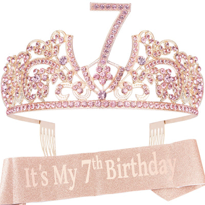 7th Birthday Gifts for Girl, 7th Birthday Tiara and Sash, 7th Birthday Decorations