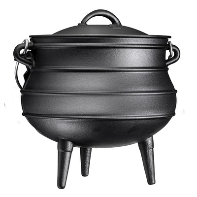 Cast Iron Pre-Seasoned Potjie African Pot With Lid, 10 Quarts, Size 4