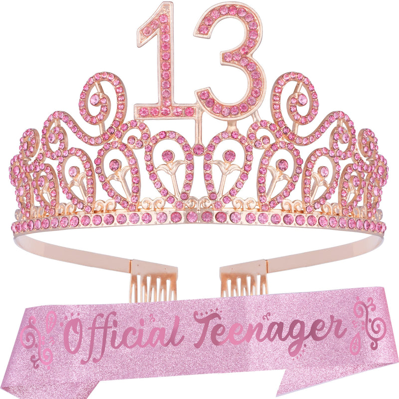 13th Birthday Sash And Tiara For Girls - Fabulous Set: Glitter Sash + Ripples