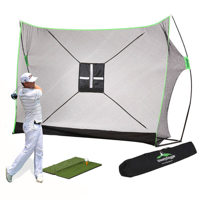 Golf Net Bundle - Professional Patent Pending Golf Practice Net, Dual-Turf Golf Mat