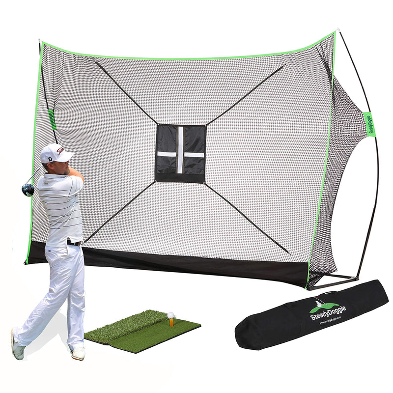 Golf Net Bundle - Professional Patent Pending Golf Practice Net, Dual-Turf Golf Mat