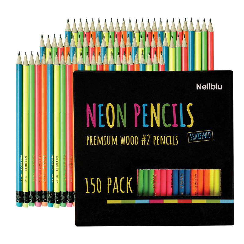 Premium Quality Pencils In Bulk 150 Neon 2 Sharpened Wood Pencils For Kids And Adults