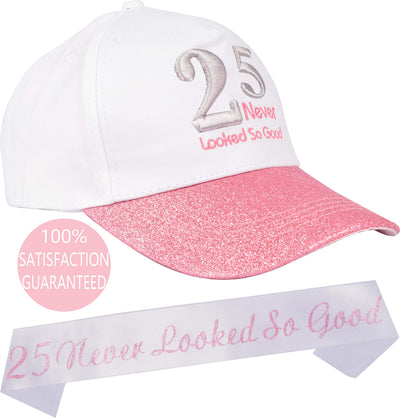 25th Birthday Gifts for Women, 25 Birthday Hat Pink, 25 Birthday Sash, 25th Birthday