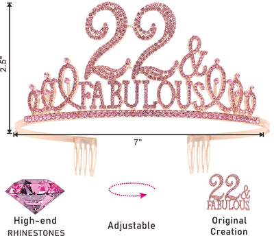 22nd Birthday Gifts for Women, 22nd Birthday Crown and Sash for Women, 22nd Birthday